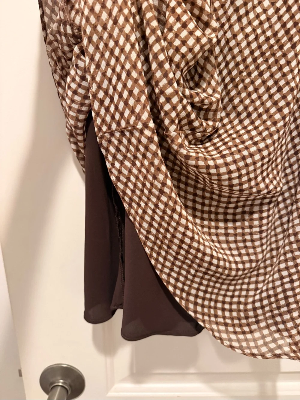 Brown Checkered Slip Dress with Spaghetti Straps - Picture 3 of 4